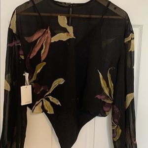 Aritzia Wilfred Talmont black and floral bodysuit